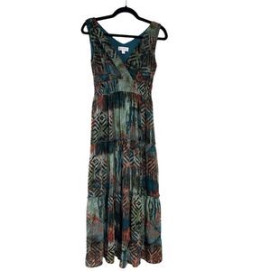Roz & Ali Women's Petite Maxi Dress Size 4 Multicolor V-Neck